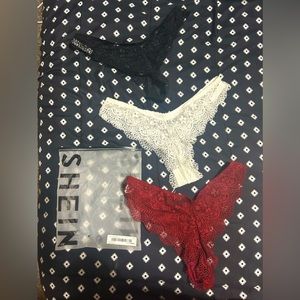 NIB- 3 SHEIN lace nylon thong underwear - size l(says xl)